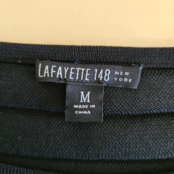 Lafayette 148 Semi Sheer Mesh Tunic Top Medium Black Stripe Minimalist Luxury - Picture 8 of 11